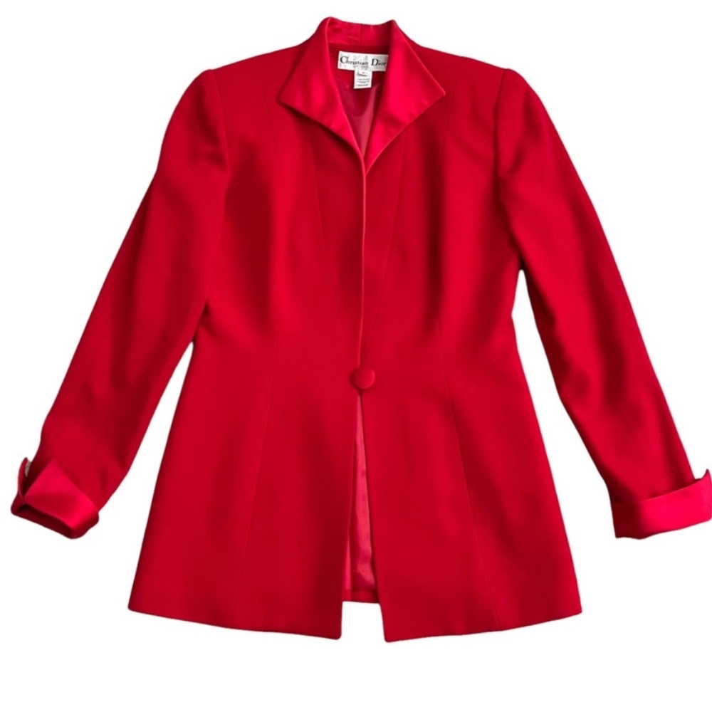 Christian Dior Red Wool Silk Lapel Blazer and Skirt Business Power Suit - Picture 3 of 10